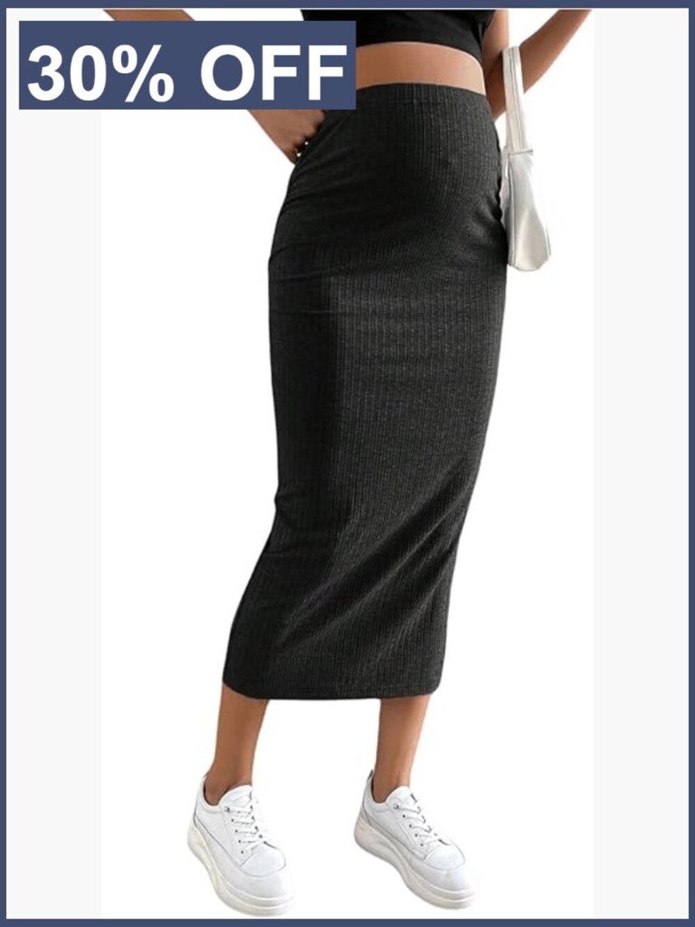 Adjustable Rib Knit High Waist Split Pencil Long Maternity Skirt